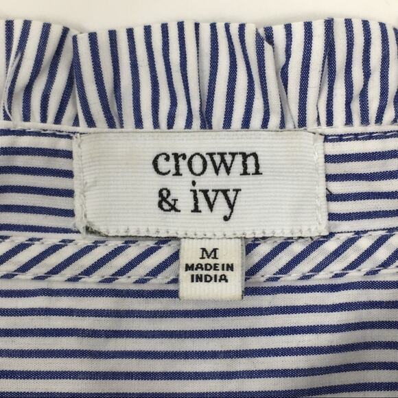 Crown & Ivy Stripe Blouse With Floral Embroidery Size Medium - Picture 8 of 10